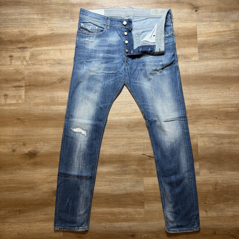 Diesel Tepphar Jeans Men 32x30 Blue Slim Carrot Stretch Denim Distressed 084MX